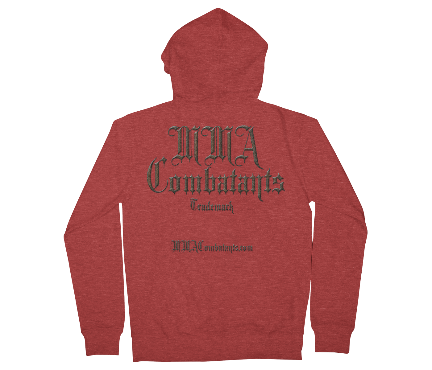 MMA Combatants - Trademark Logo with Domain Address on the back of a Men's Zip-up Hoodie in Heather Red